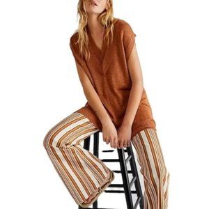 Free People Hannah Oversized Tunic Sweater Vest Knit Bronze V-Neck Size XS